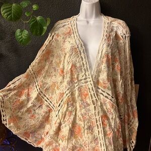 TORRID Cream Crochet Lace Inset Kimono